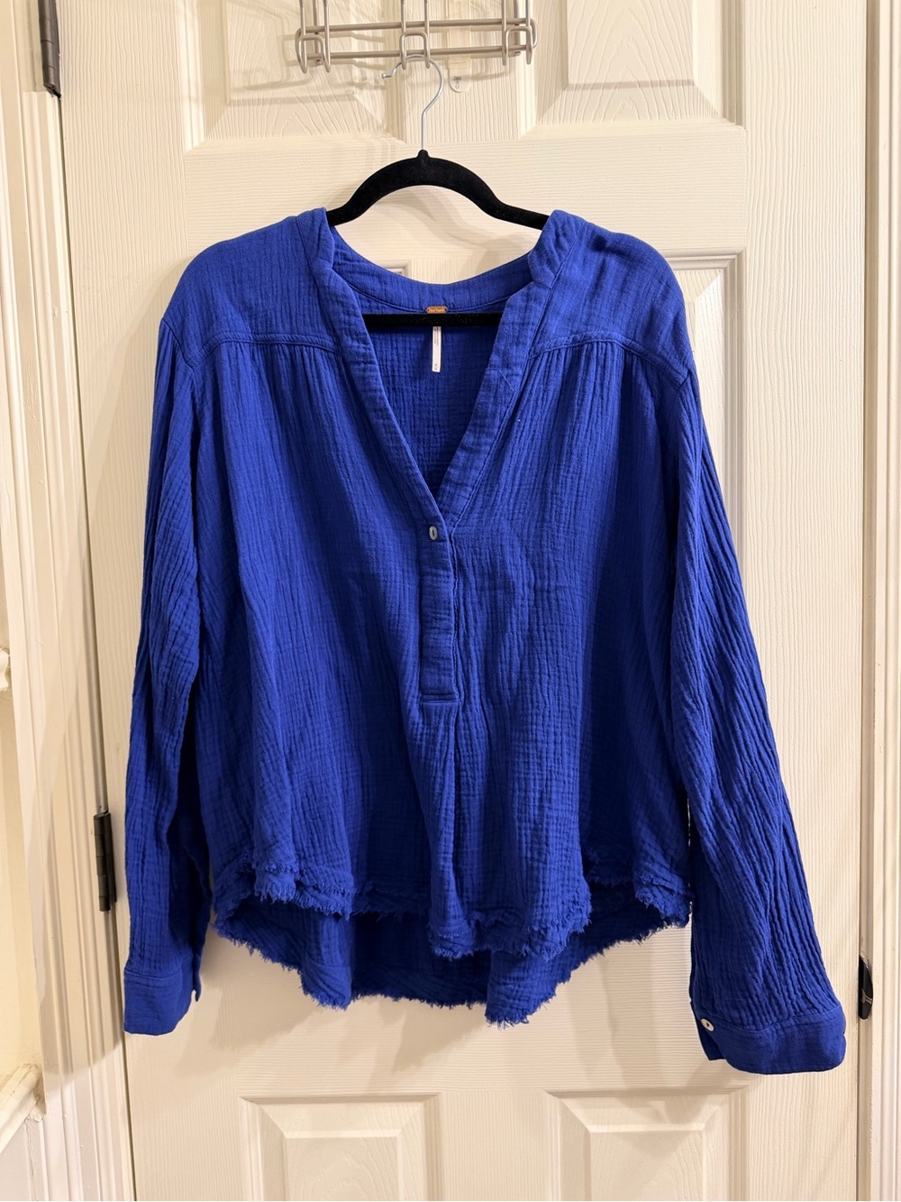 Royal Blue Women's Free People Gauze Button-Henley Top